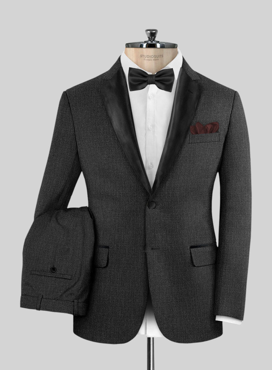 Napolean Sharkskin Charcoal Wool Tuxedo Suit - StudioSuits