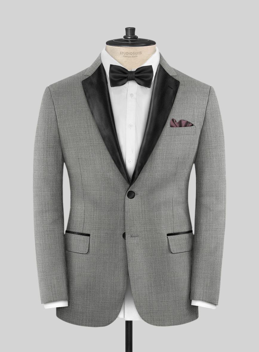 Napolean Sharkskin Light Gray Wool Tuxedo Jacket - StudioSuits