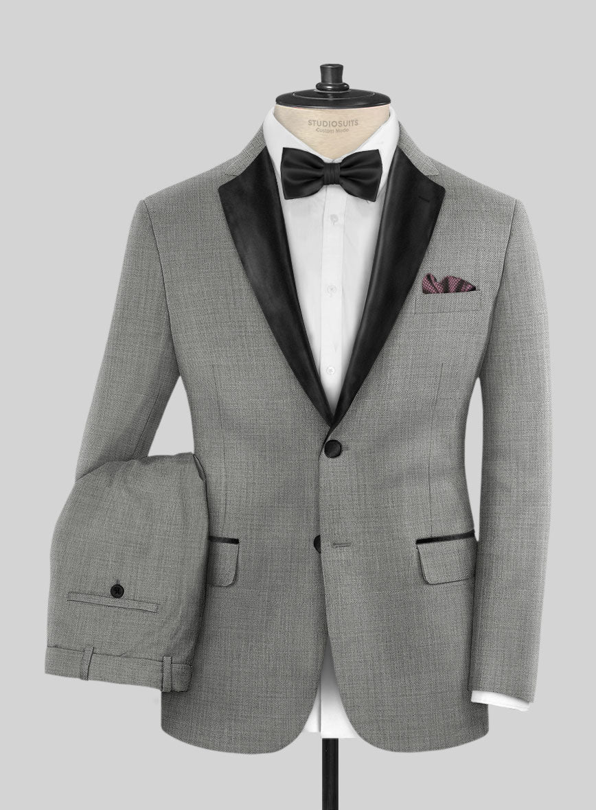Napolean Sharkskin Light Gray Wool Tuxedo Suit - StudioSuits