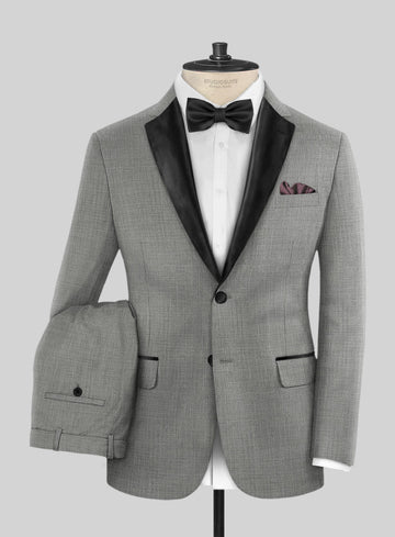 Napolean Sharkskin Light Gray Wool Tuxedo Suit - StudioSuits