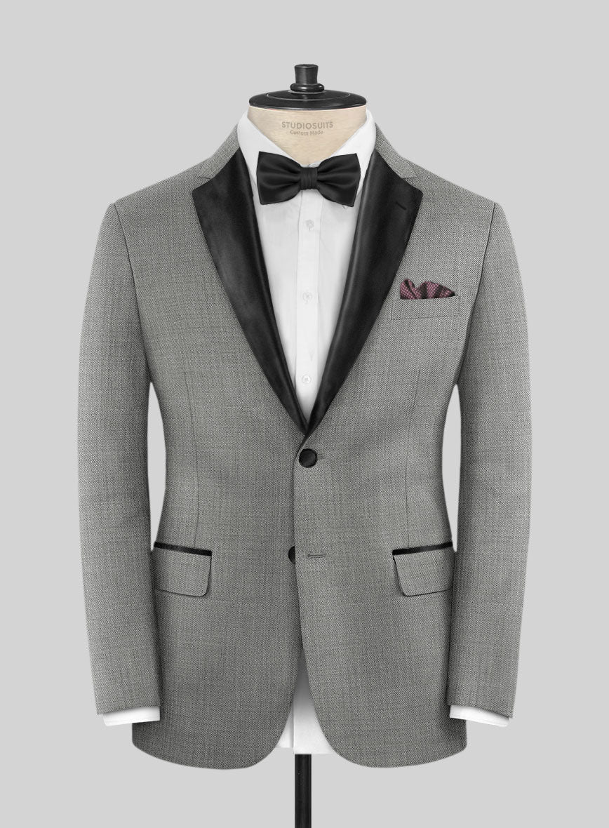 Napolean Sharkskin Light Gray Wool Tuxedo Suit - StudioSuits