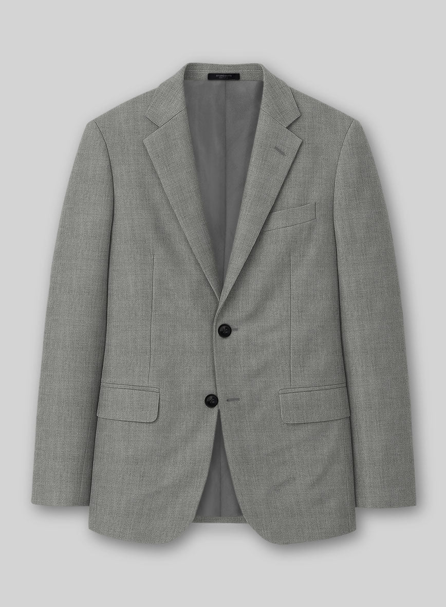 Napolean Sharkskin Light Gray Wool Suit - StudioSuits
