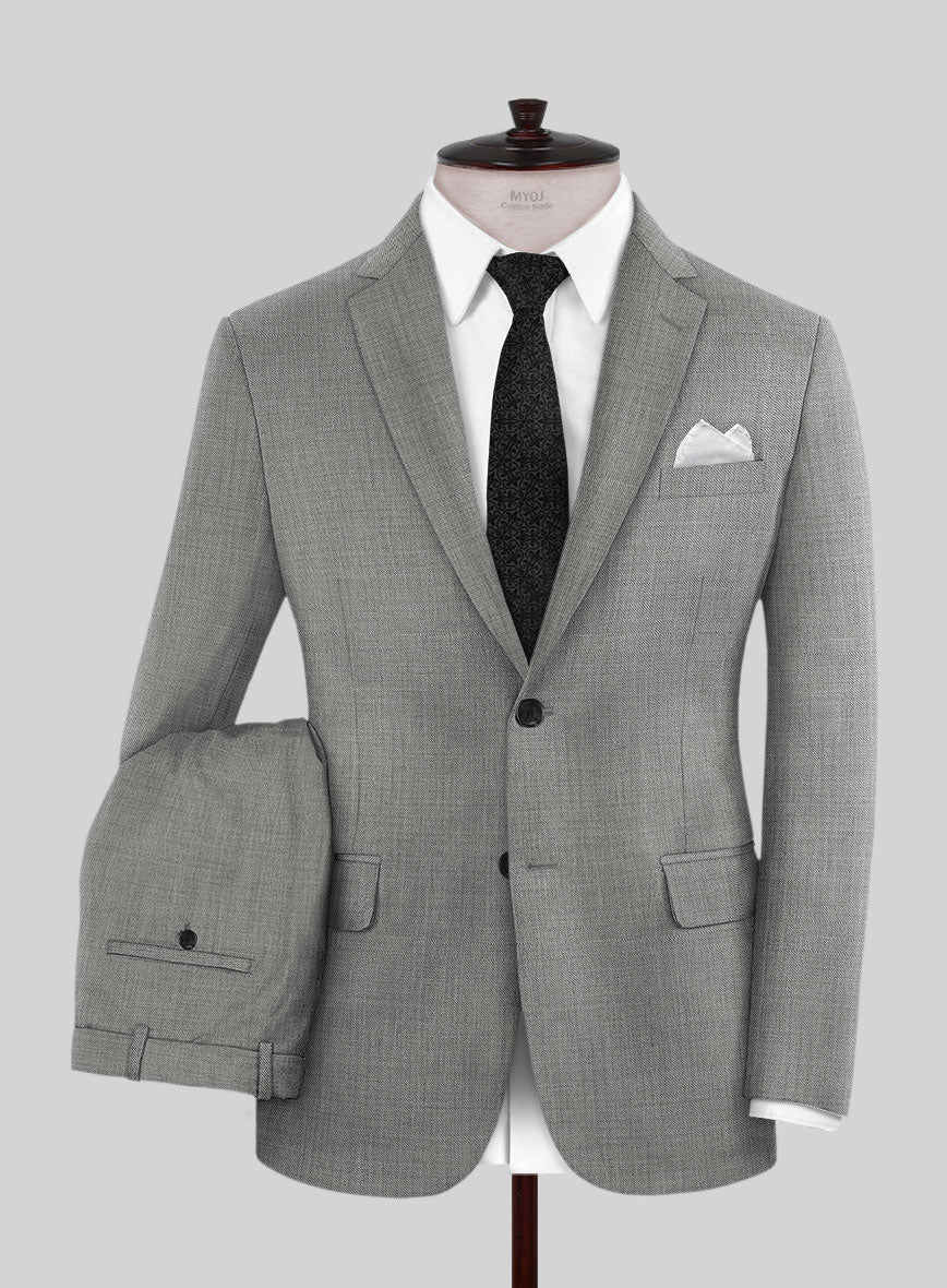 Napolean Sharkskin Light Gray Wool Suit - StudioSuits
