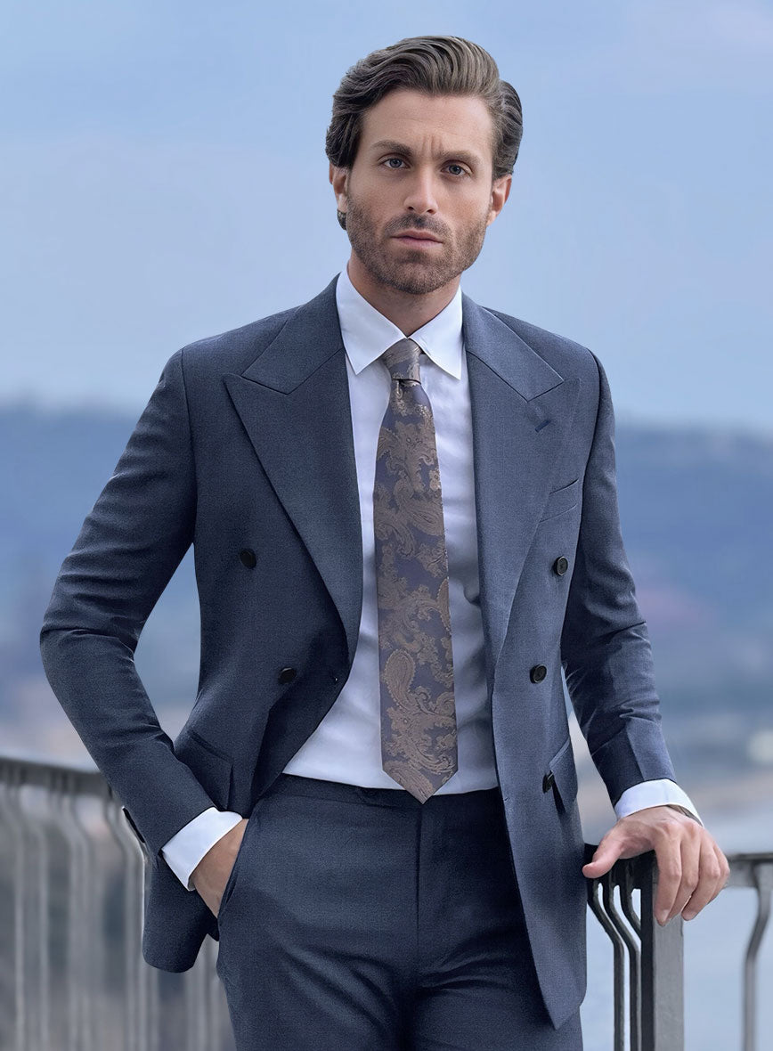 Napolean Slate Blue Wool Double Breasted Jacket II - StudioSuits