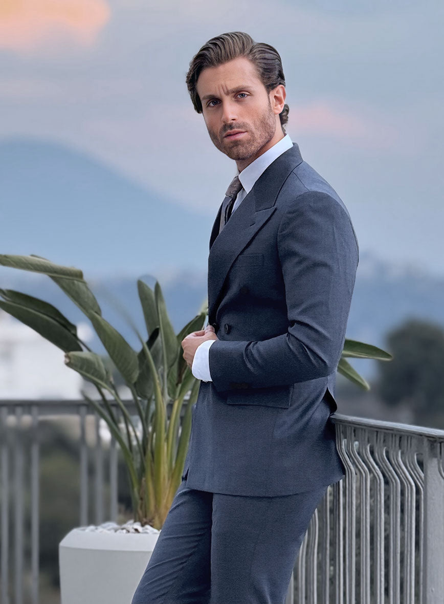 Napolean Slate Blue Wool Double Breasted Jacket II - StudioSuits