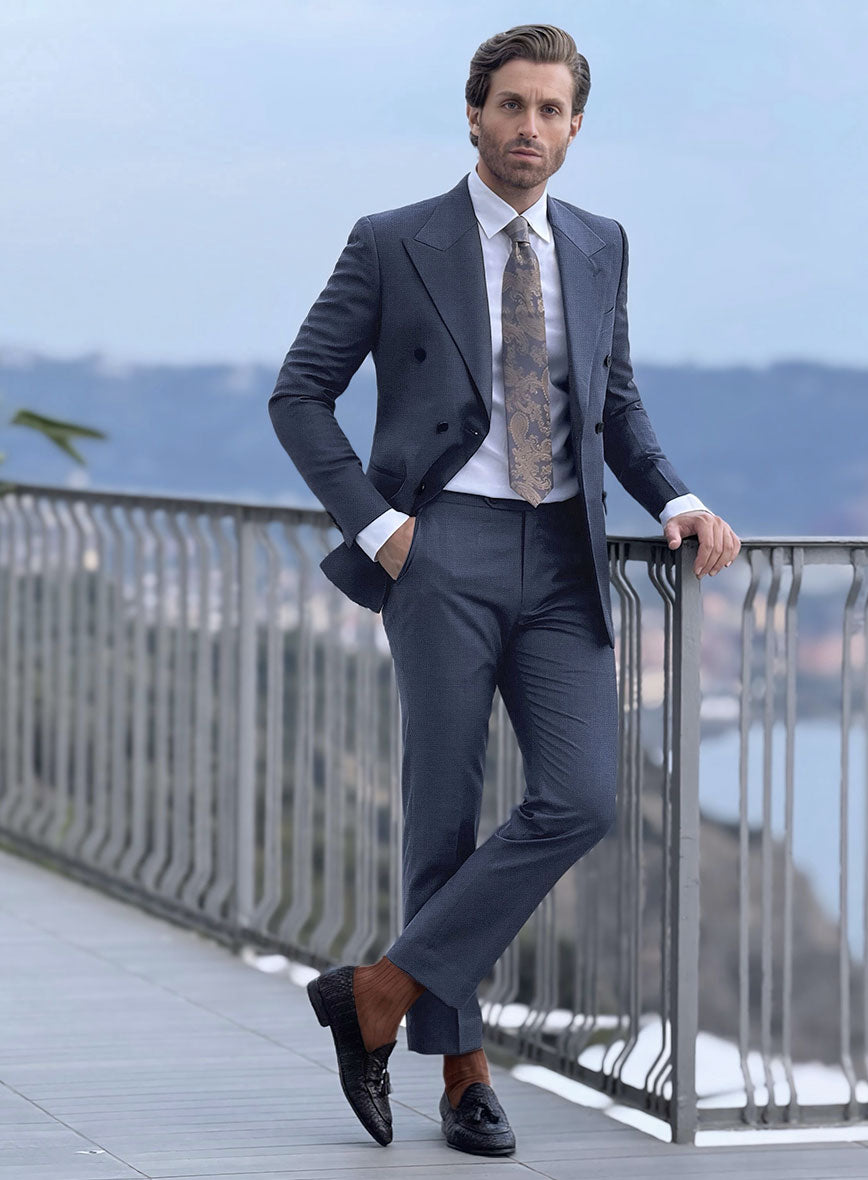 Napolean Slate Blue Wool Double Breasted Suit II - StudioSuits