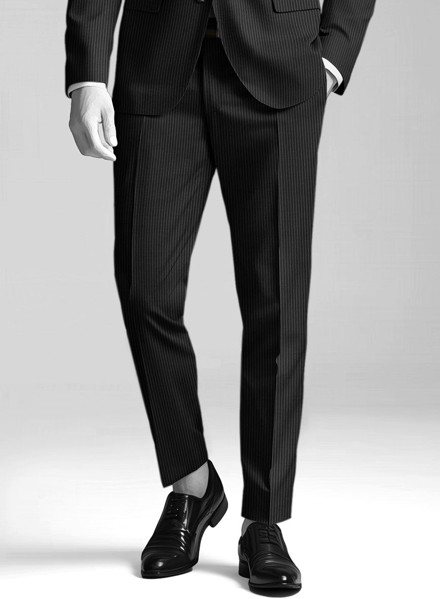 Napolean Slim Stripe Black Wool Pants - StudioSuits