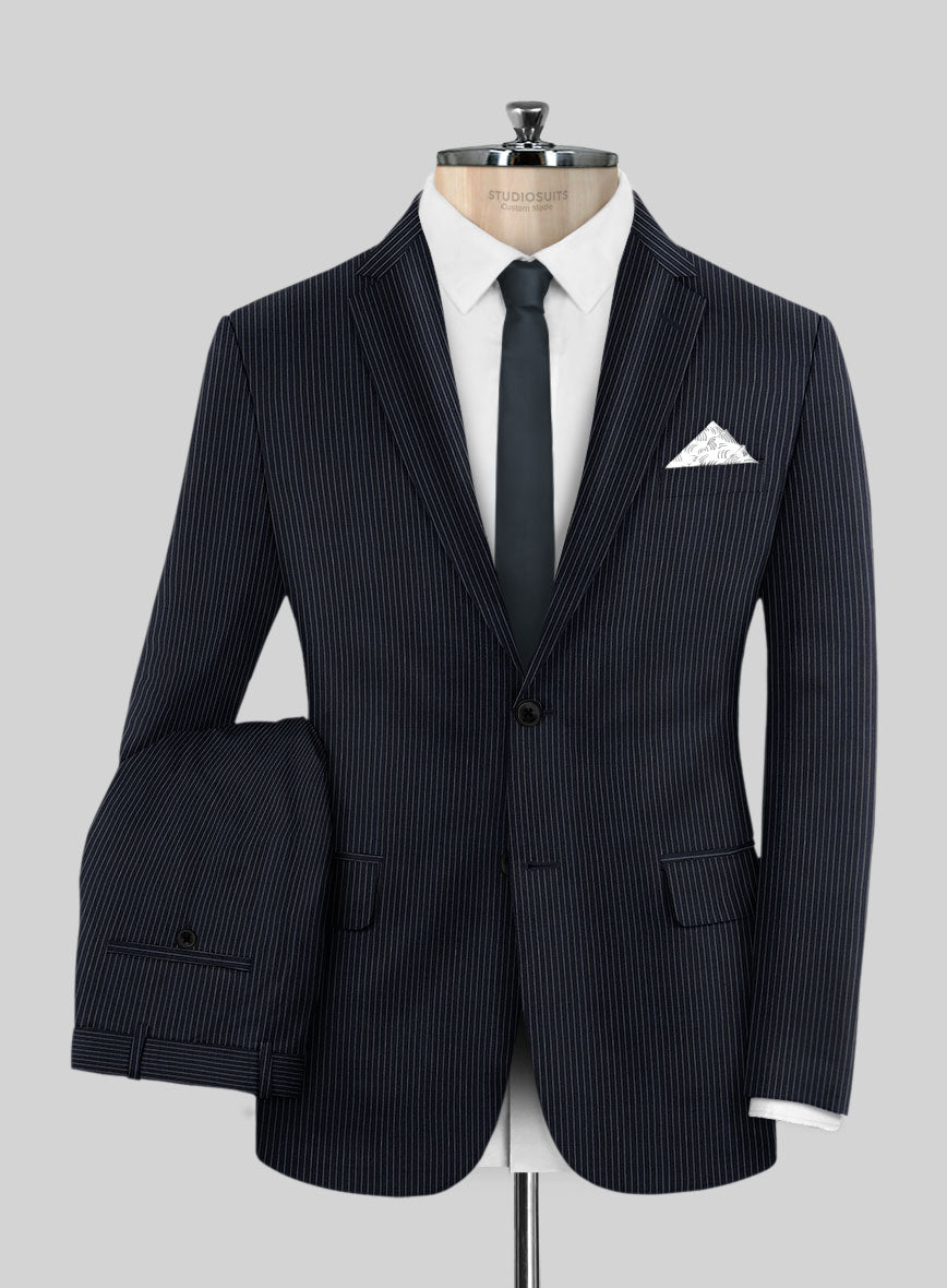 Napolean Slim Stripe Blue Wool Suit - StudioSuits