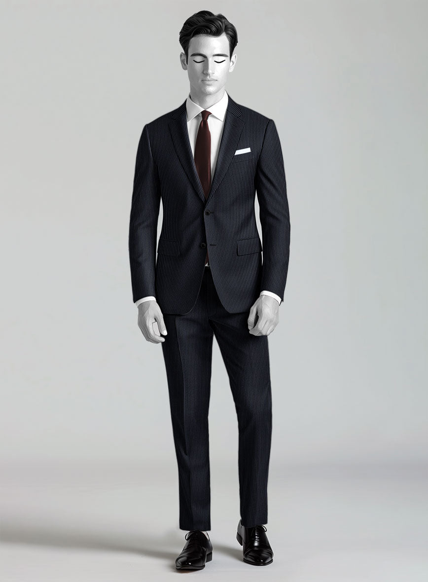 Napolean Slim Stripe Blue Wool Suit - StudioSuits