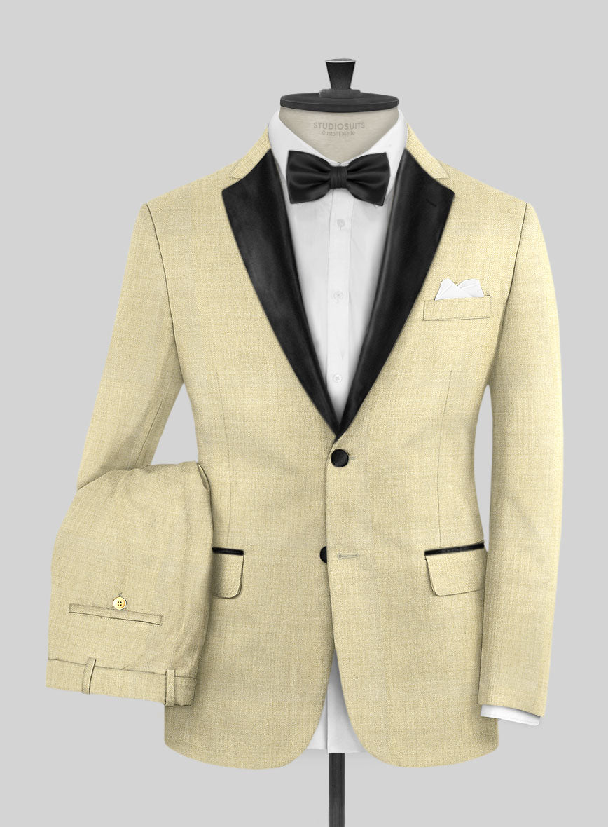 Napolean Spring Latte Beige Wool Tuxedo Suit - StudioSuits