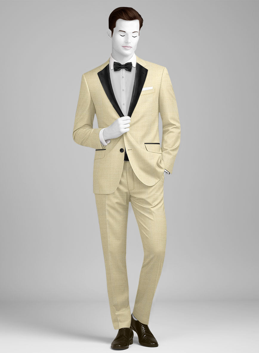Napolean Spring Latte Beige Wool Tuxedo Suit - StudioSuits