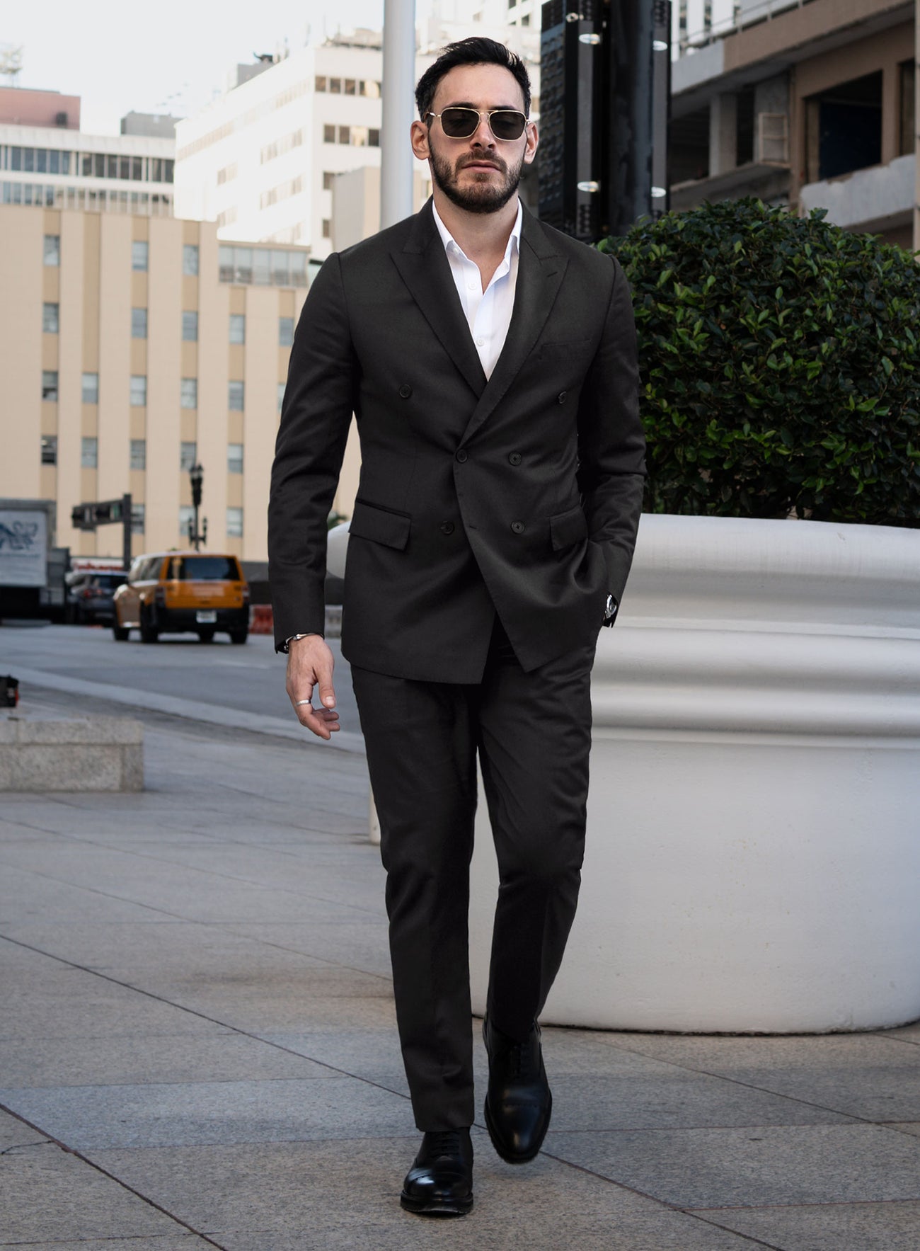 Napolean Stretch Black Wool Double Breasted Suit - StudioSuits