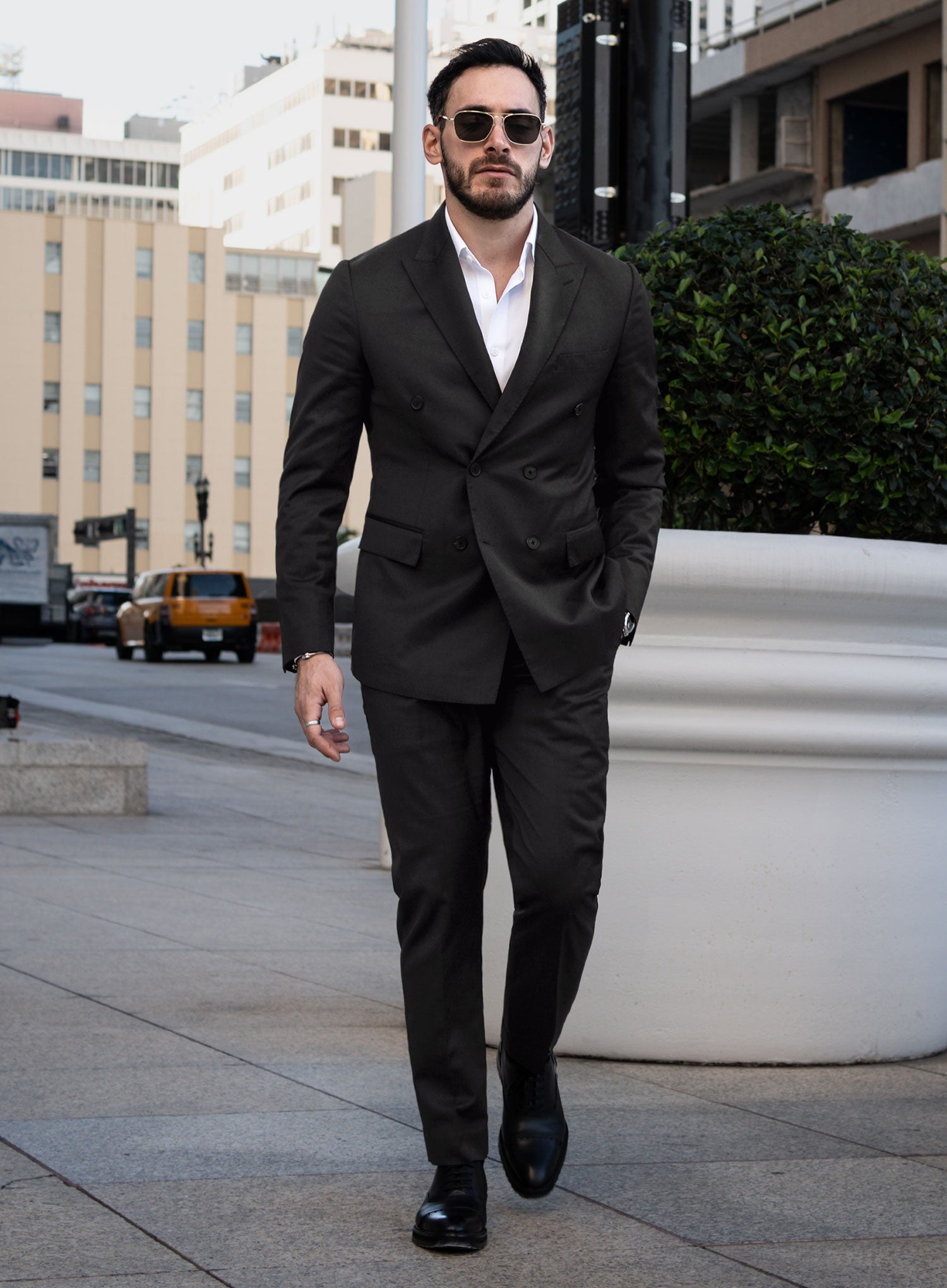 Napolean Stretch Black Wool Double Breasted Suit - StudioSuits