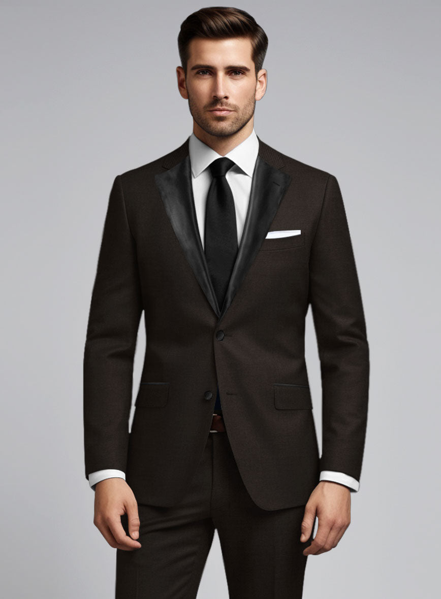Napolean Stretch Dark Brown Wool Tuxedo Jacket - StudioSuits