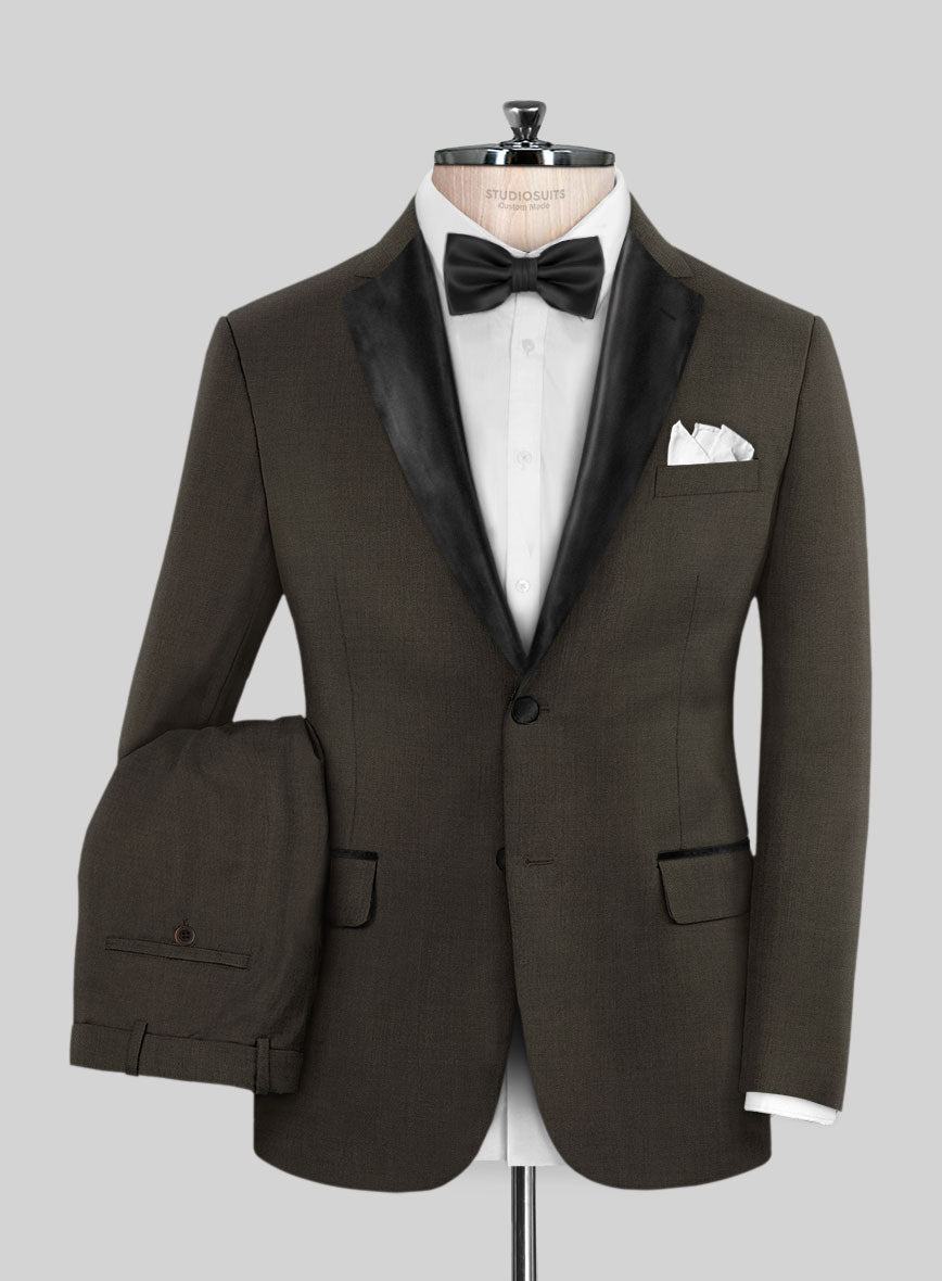 Napolean Stretch Dark Brown Wool Tuxedo Suit - StudioSuits