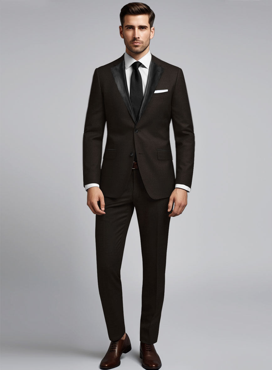 Napolean Stretch Dark Brown Wool Tuxedo Suit - StudioSuits