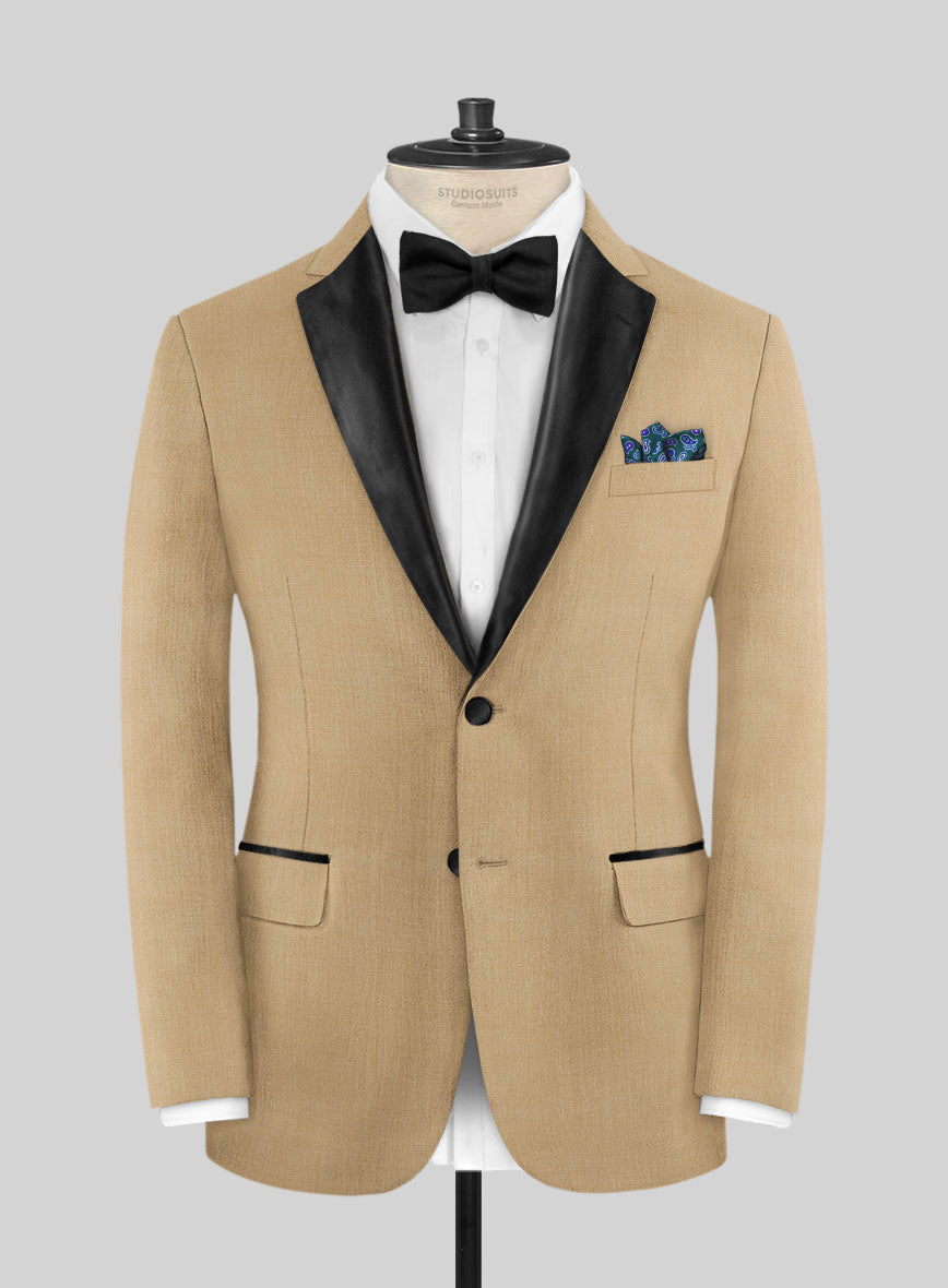 Napolean Stretch Dark Khaki Wool Tuxedo Jacket - StudioSuits