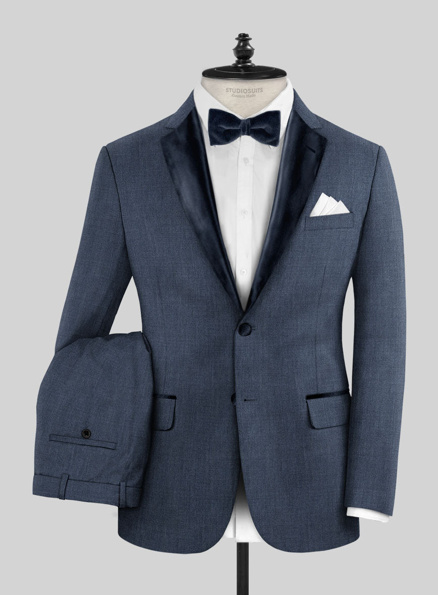 Napolean Stretch Imperial Blue Wool Tuxedo Suit - StudioSuits