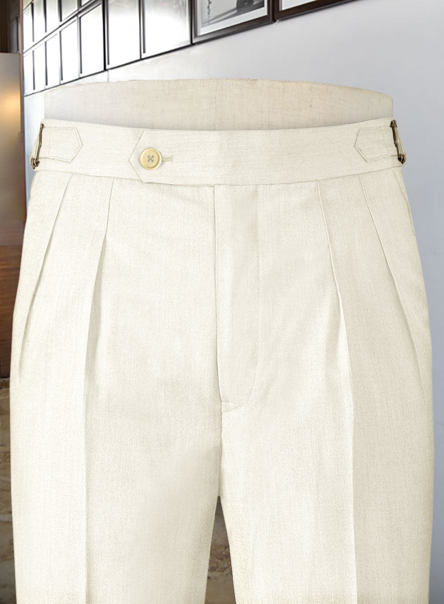 Napolean Stretch Ivory Wool Highland Trousers - StudioSuits