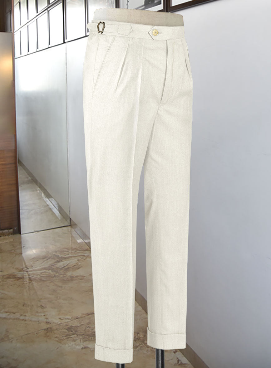 Napolean Stretch Ivory Wool Highland Trousers - StudioSuits