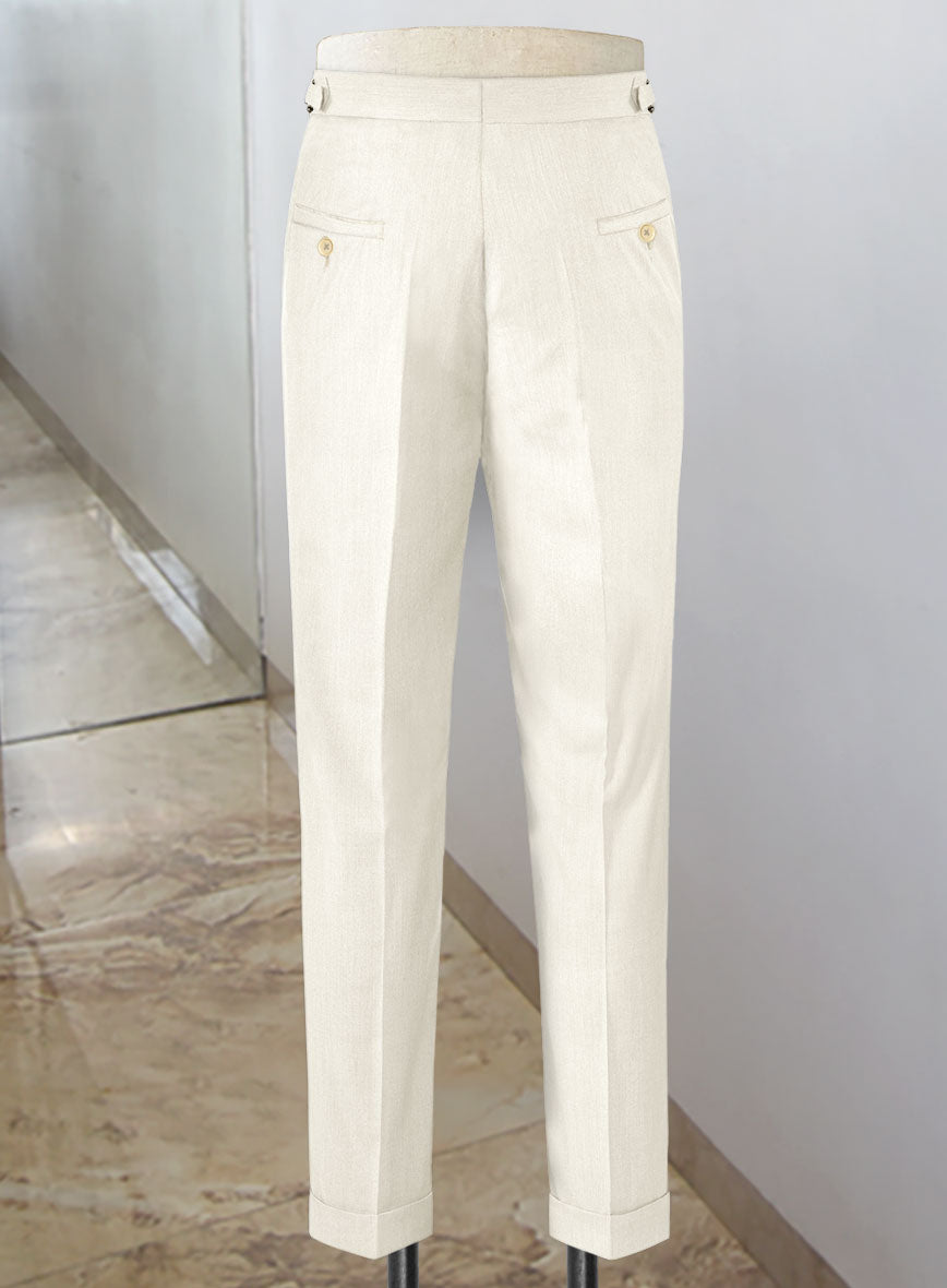 Napolean Stretch Ivory Wool Highland Trousers - StudioSuits