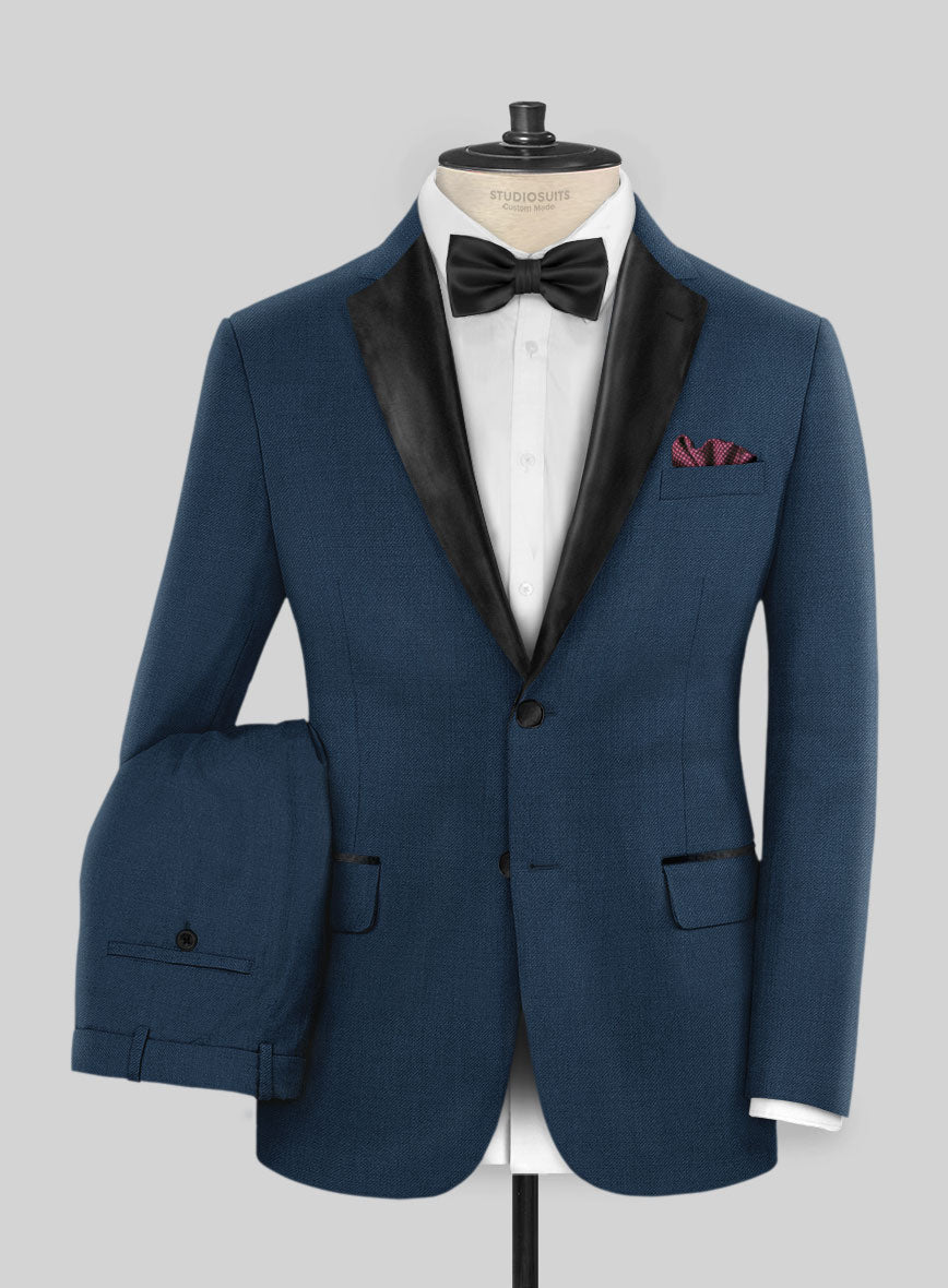Napolean Stretch Powder Blue Wool Tuxedo Suit - StudioSuits