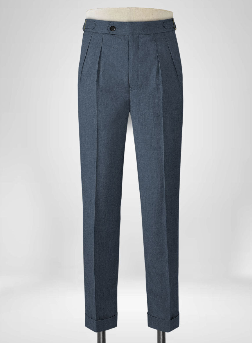 Napolean Stretch Space Blue Highland Wool Trousers - StudioSuits