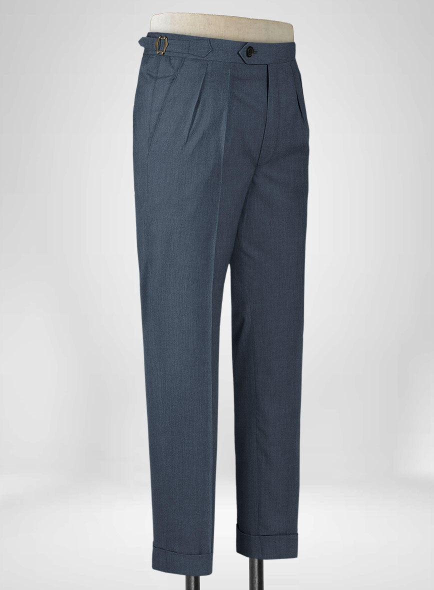 Napolean Stretch Space Blue Highland Wool Trousers - StudioSuits