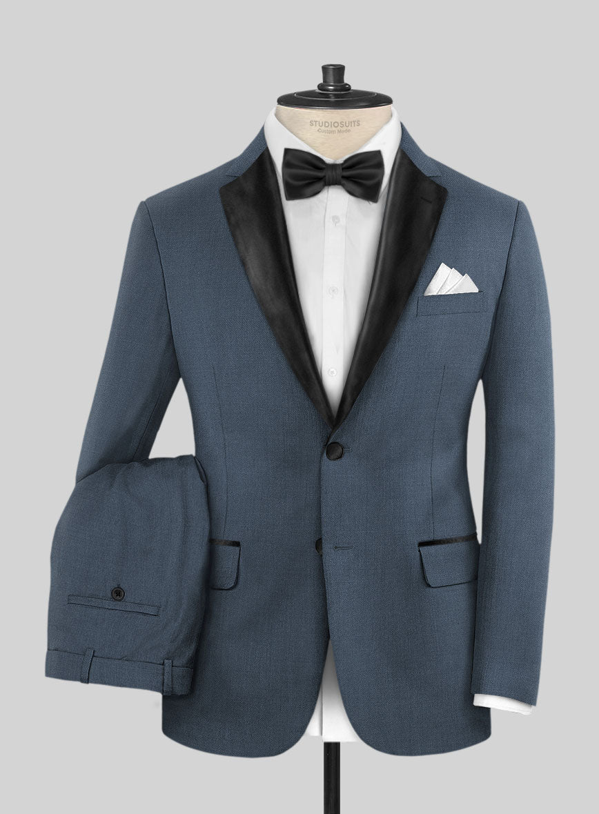 Napolean Stretch Space Blue Wool Tuxedo Suit - StudioSuits