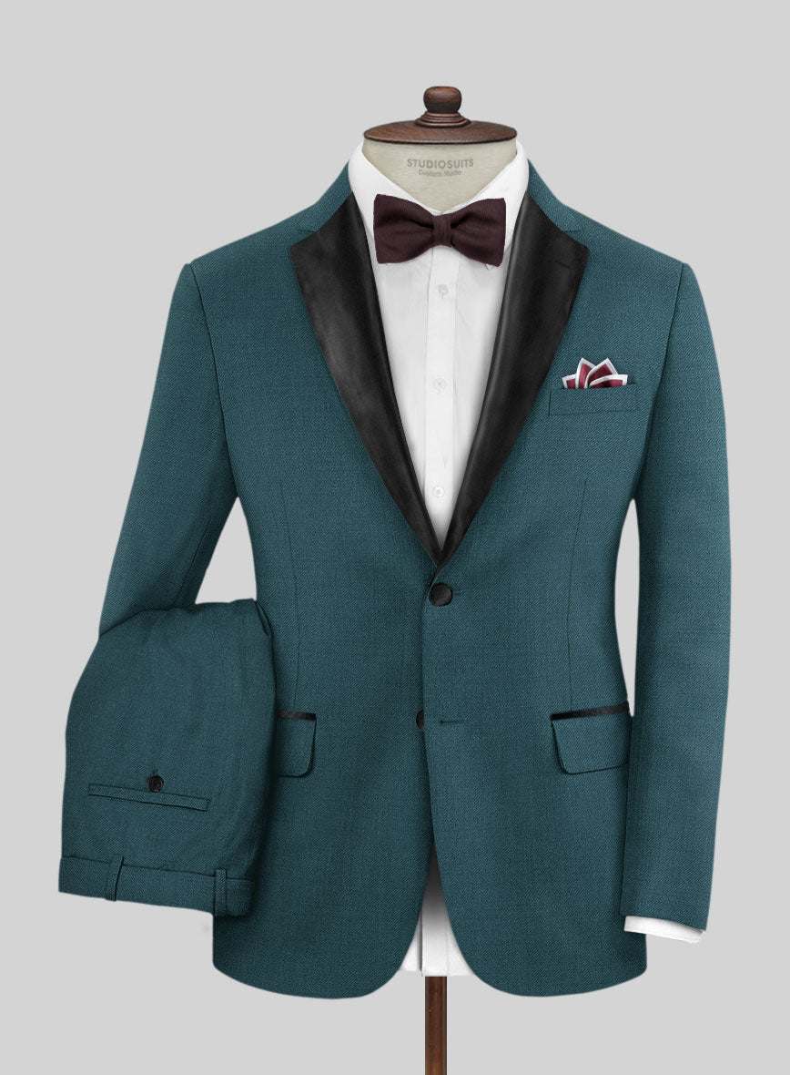 Napolean Stretch Teal Blue Wool Tuxedo Suit - StudioSuits