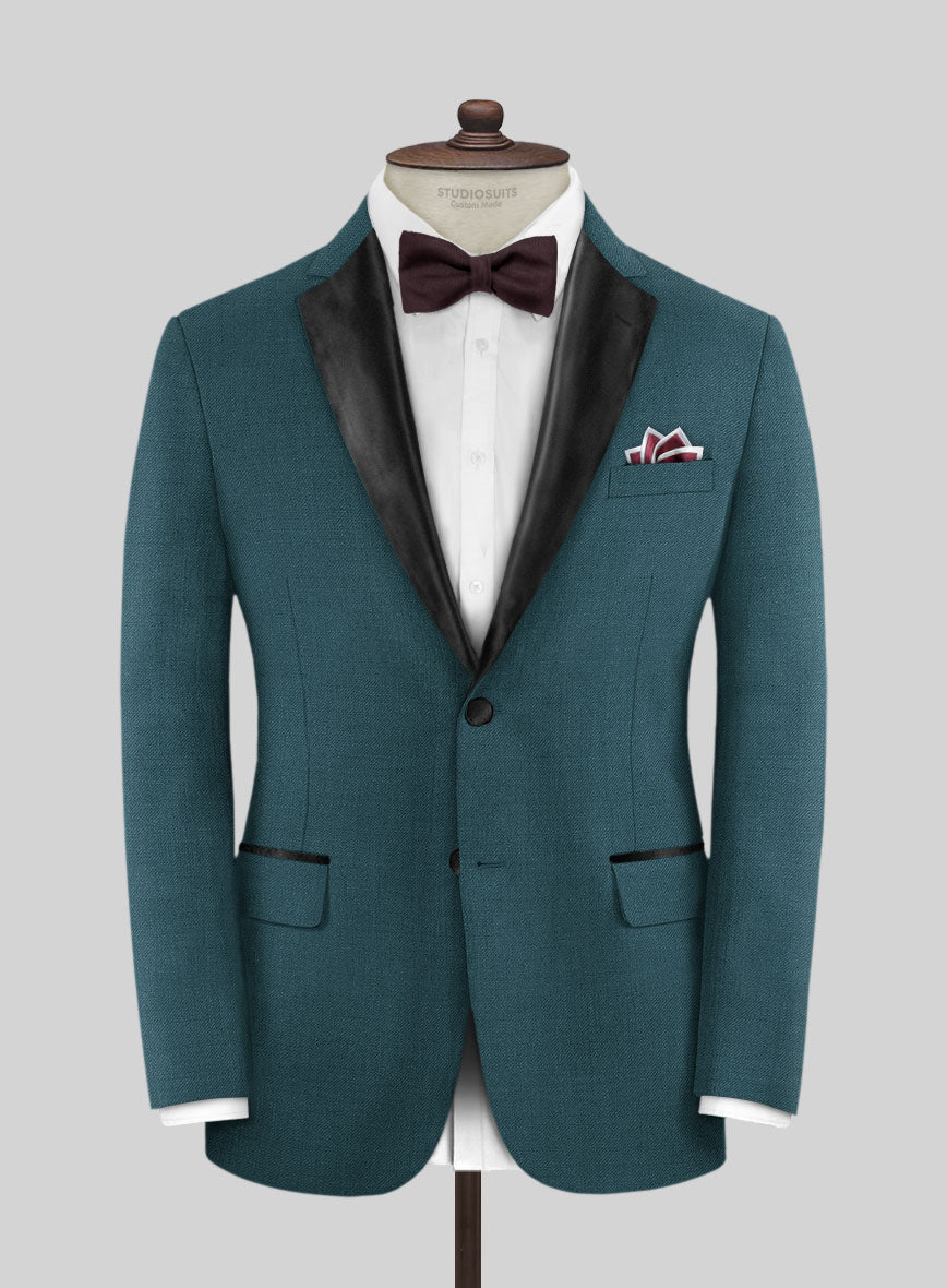 Napolean Stretch Teal Blue Wool Tuxedo Suit - StudioSuits