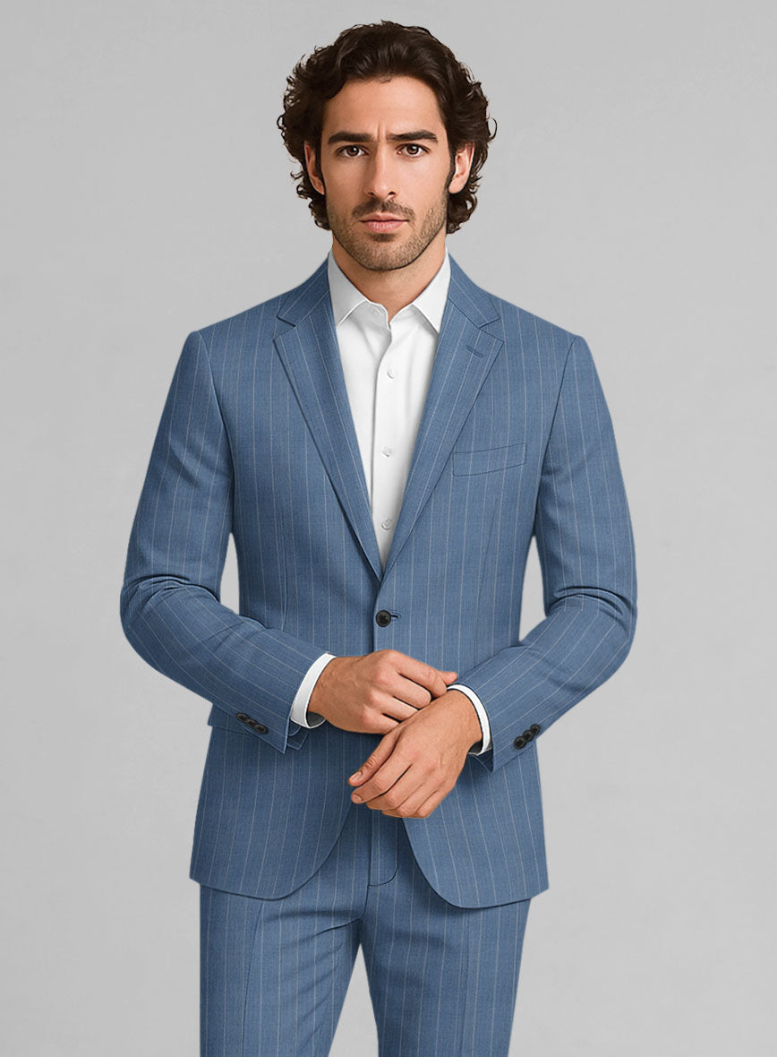 Napolean Tarello Stripe Blue Wool Jacket - StudioSuits