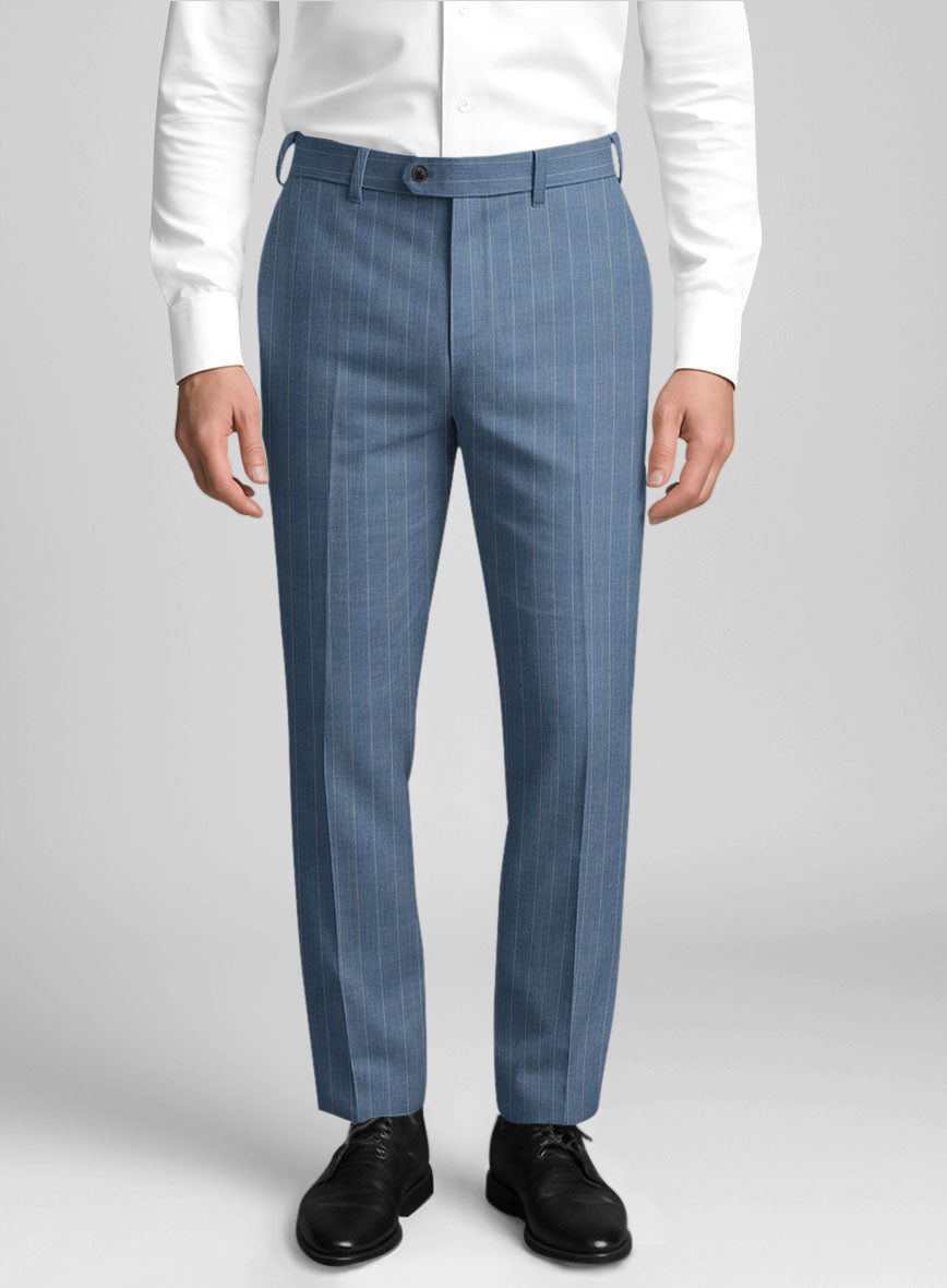 Napolean Tarello Stripe Blue Wool Pants - StudioSuits