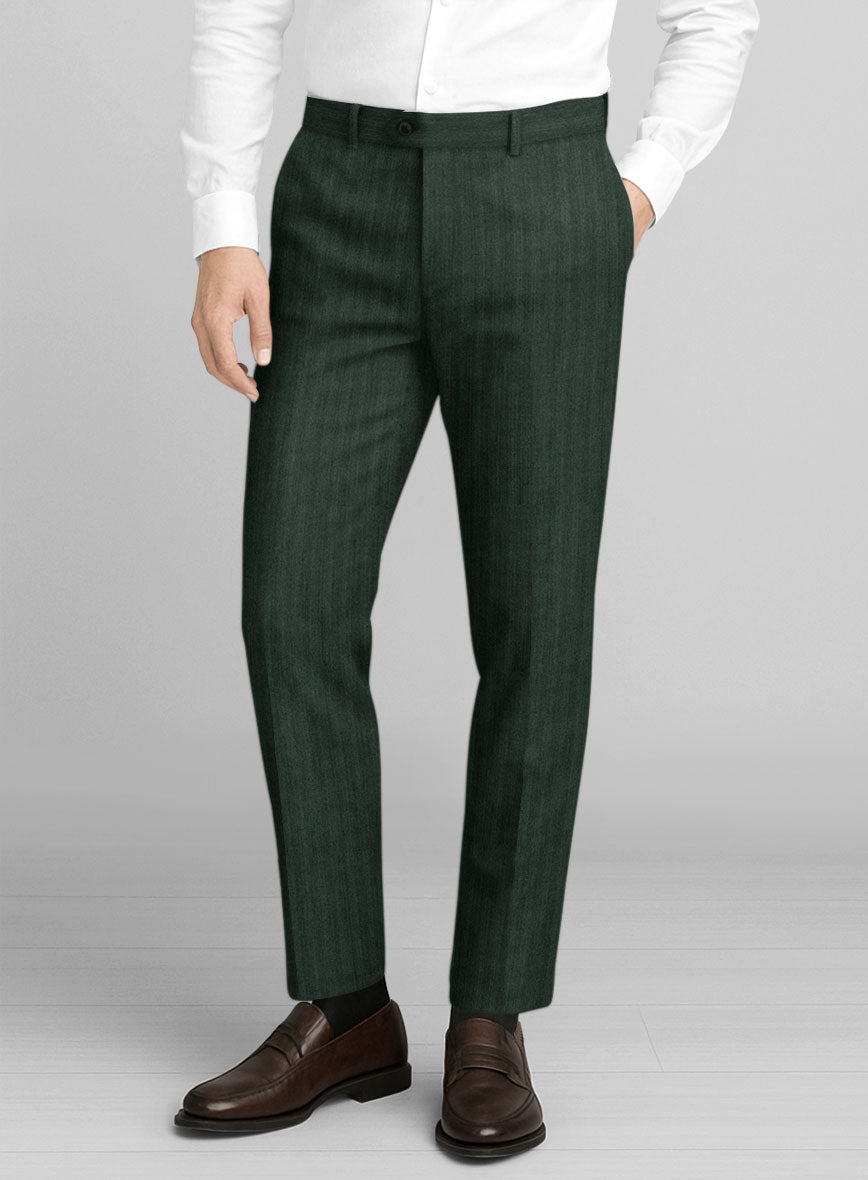 Napolean Verdiano Herringbone Green Wool Pants - StudioSuits