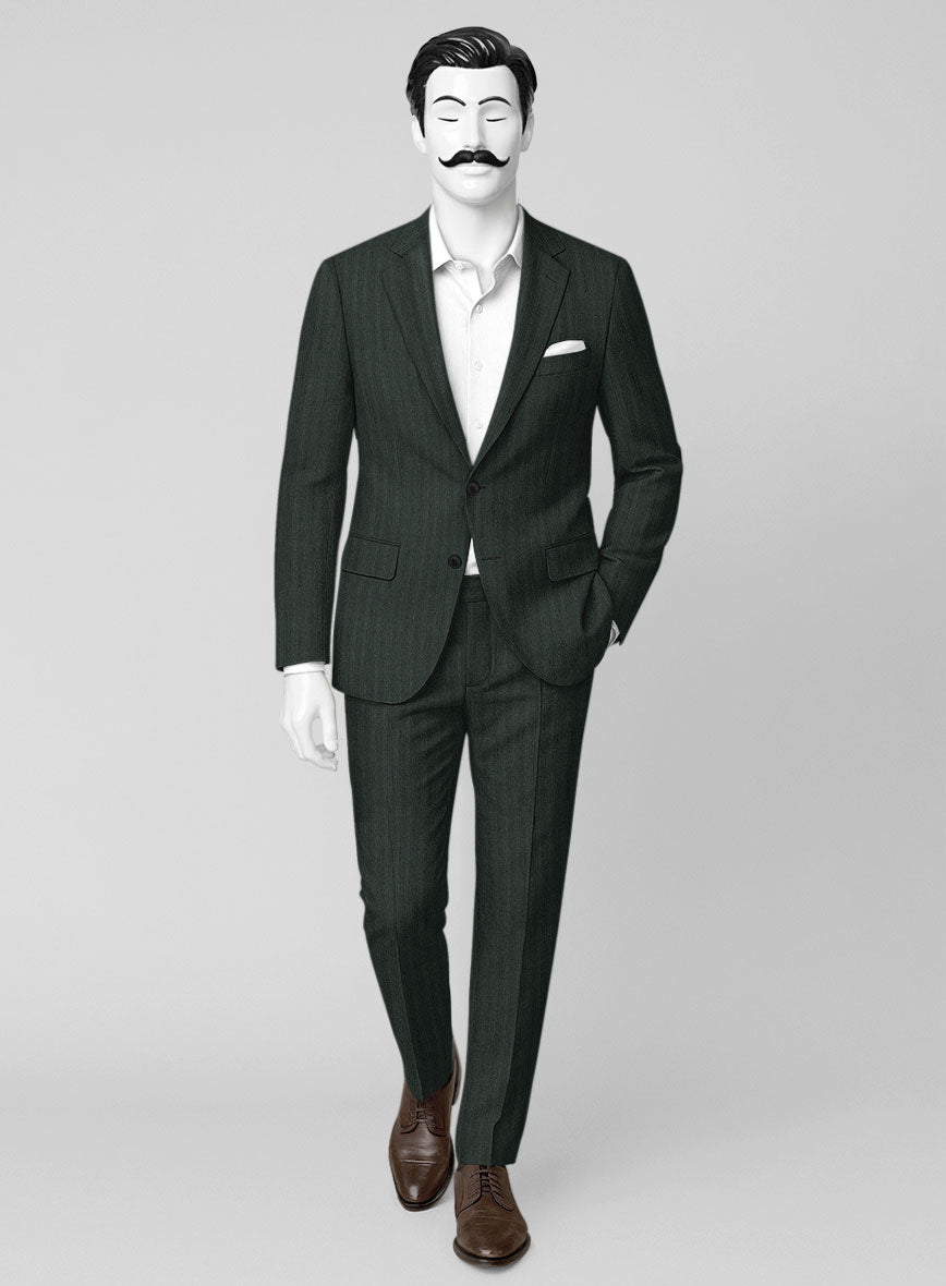 Napolean Verdiano Herringbone Green Wool Suit - StudioSuits