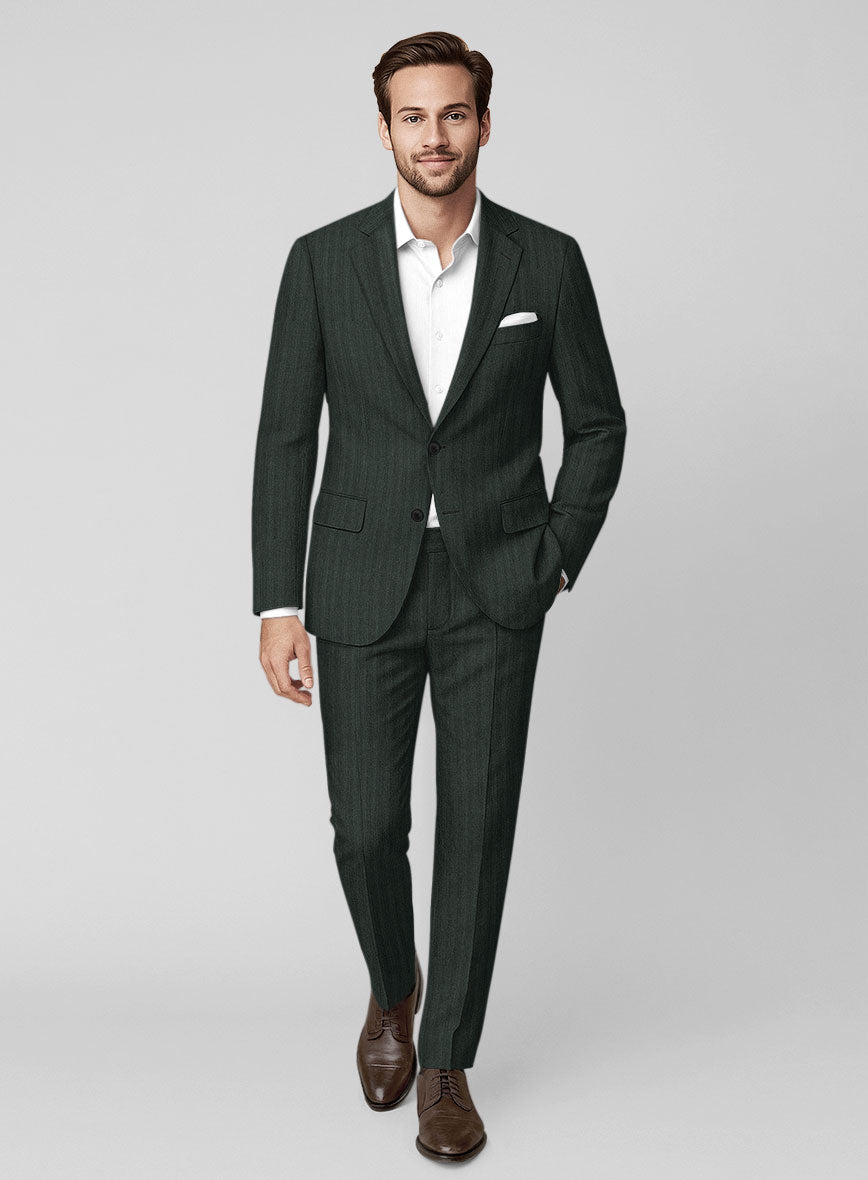Napolean Verdiano Herringbone Green Wool Suit - StudioSuits
