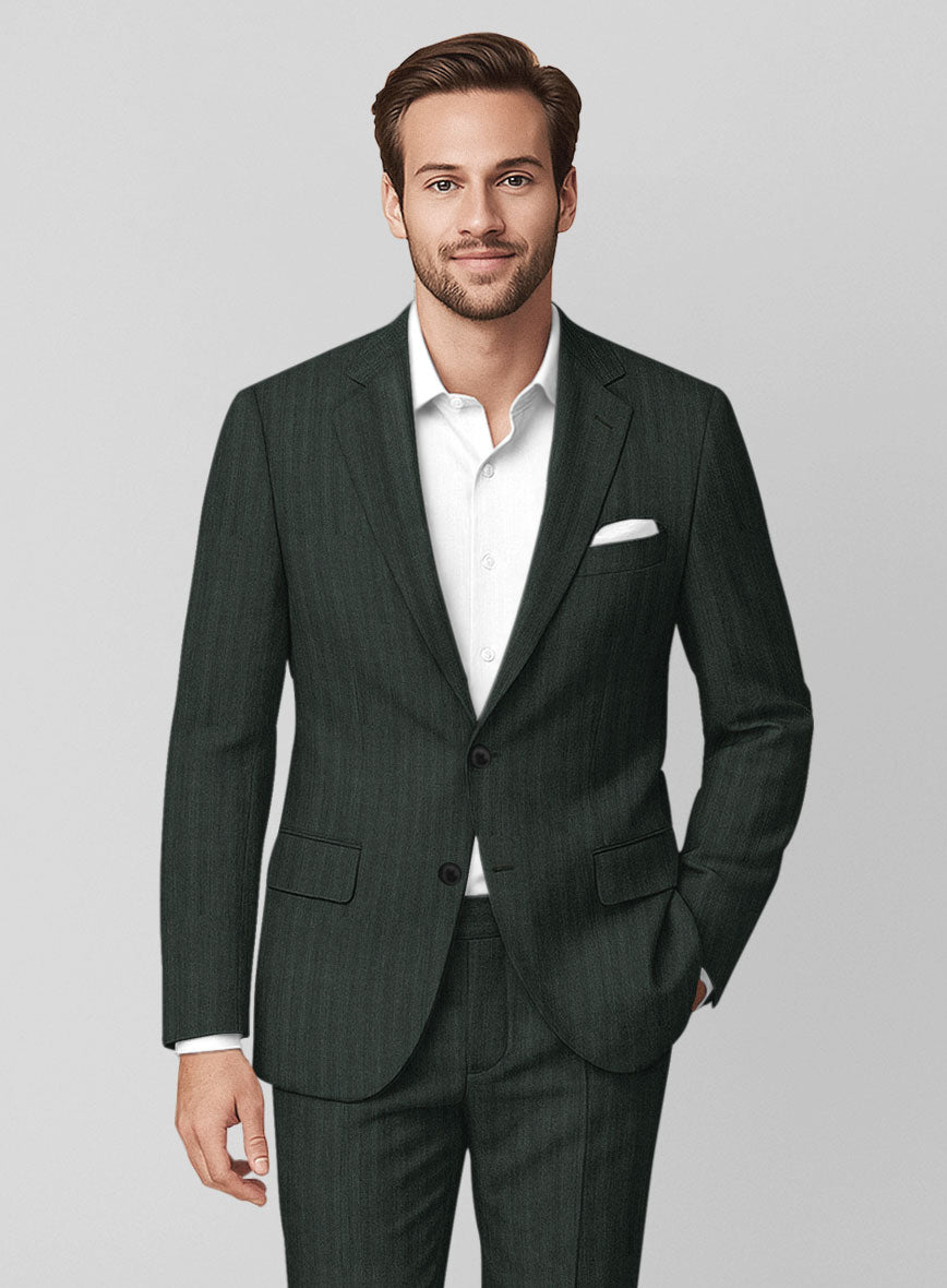 Napolean Verdiano Herringbone Green Wool Suit - StudioSuits