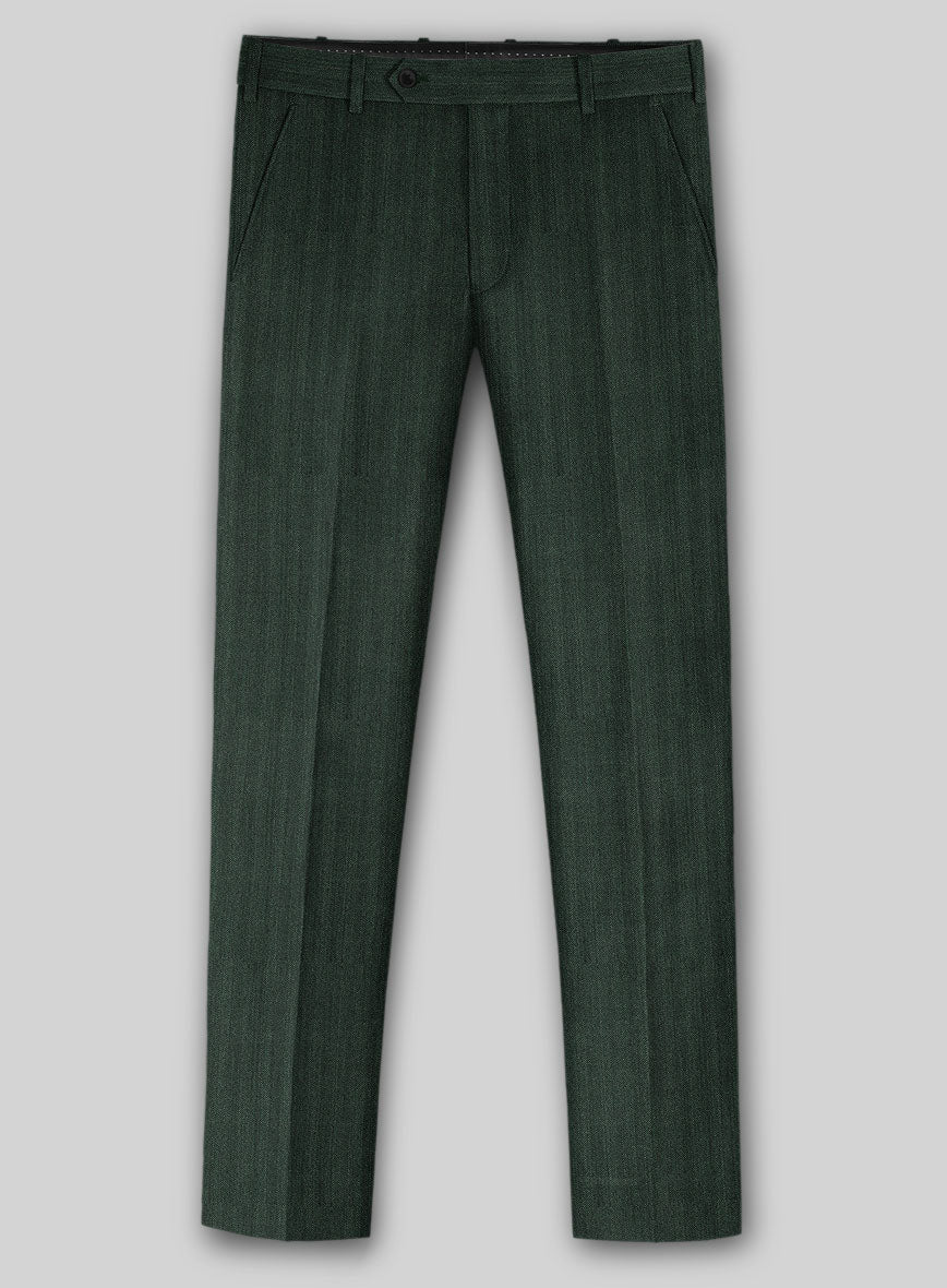 Napolean Verdiano Herringbone Green Wool Pants - StudioSuits