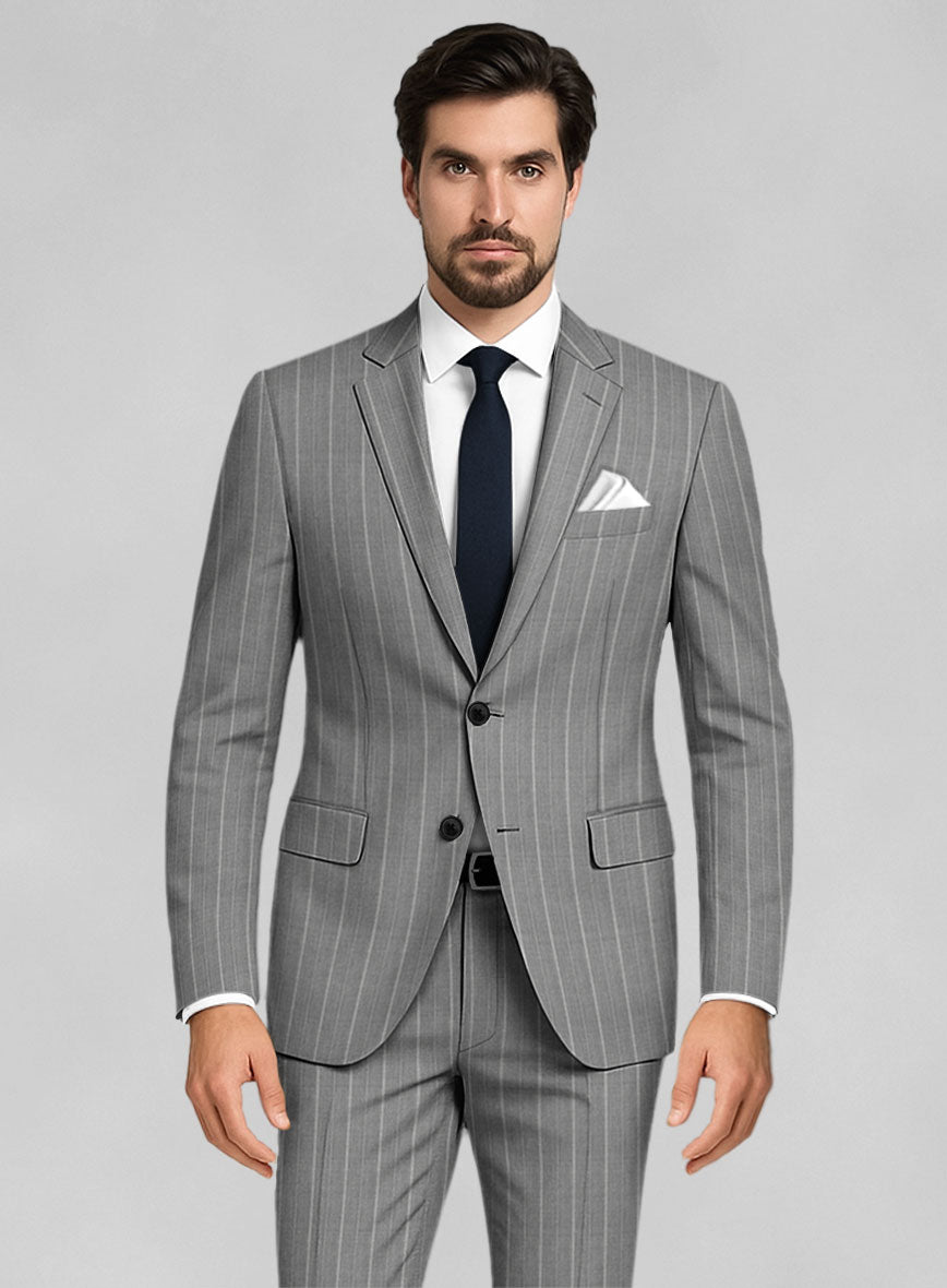 Napolean Vessaro Stripe Gray Wool Jacket - StudioSuits
