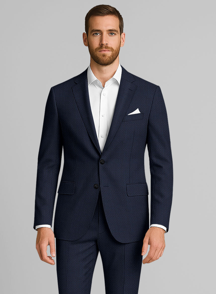 Napolean Vionnet Interweave Blue Wool Suit - StudioSuits