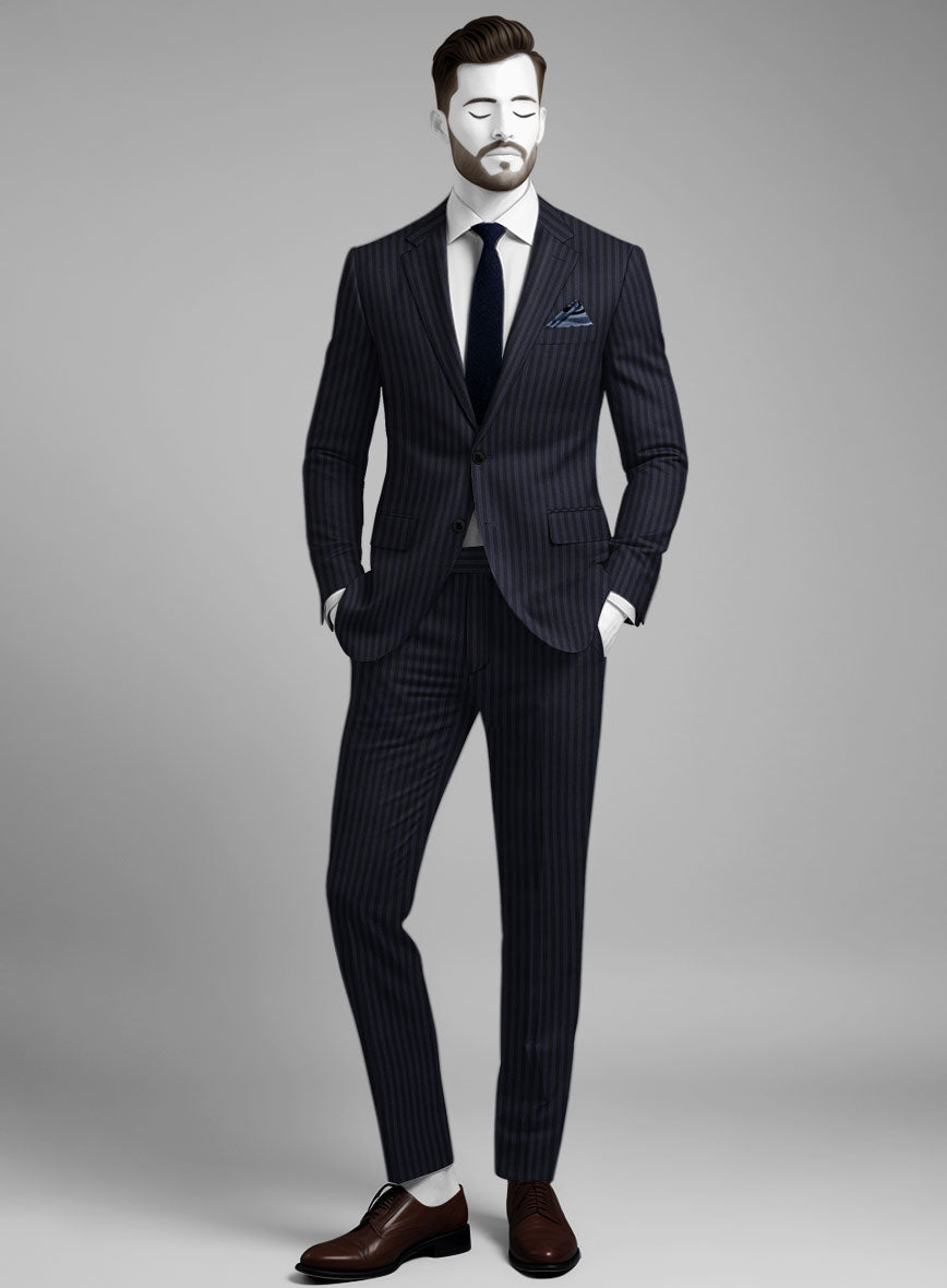 Napolean Vittore Stripe Ink Blue Wool Suit - StudioSuits