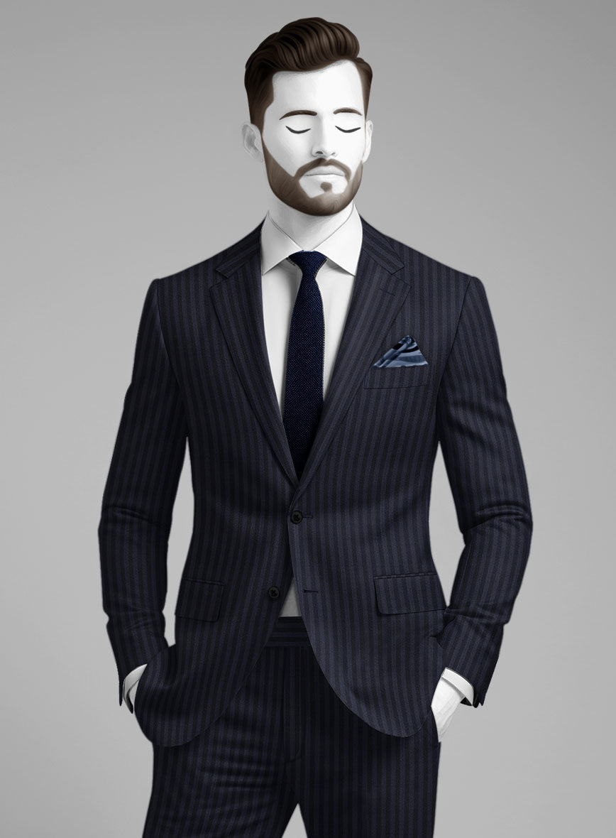 Napolean Vittore Stripe Ink Blue Wool Suit - StudioSuits