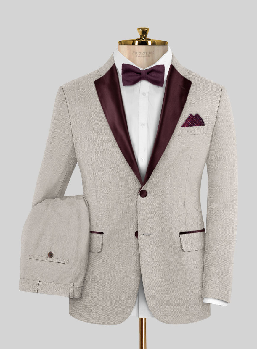 Napolean Wool Muted Beige Tuxedo Suit - StudioSuits