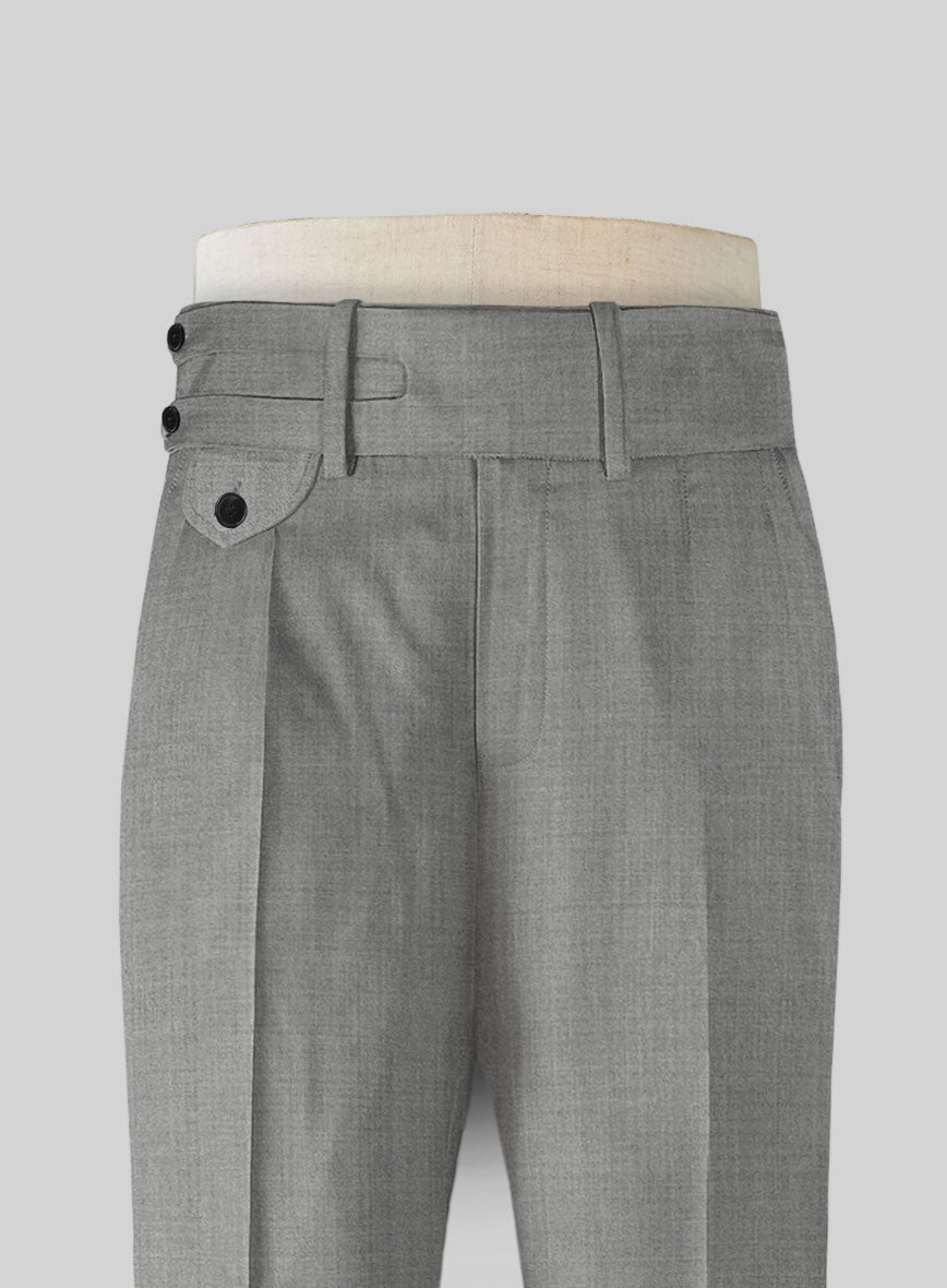 Napolean Worsted Light Gray Wool Double Gurkha  Trousers - StudioSuits