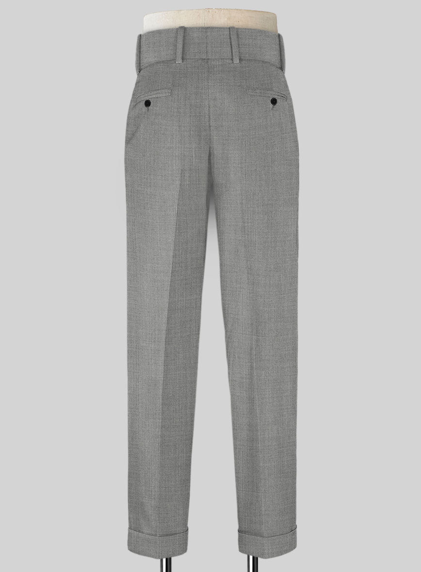 Napolean Worsted Light Gray Wool Double Gurkha  Trousers - StudioSuits