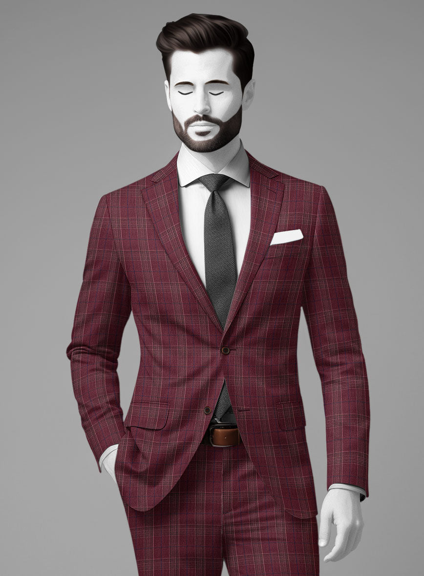 Napolean Xina Tartan Maroon Wool Jacket - StudioSuits