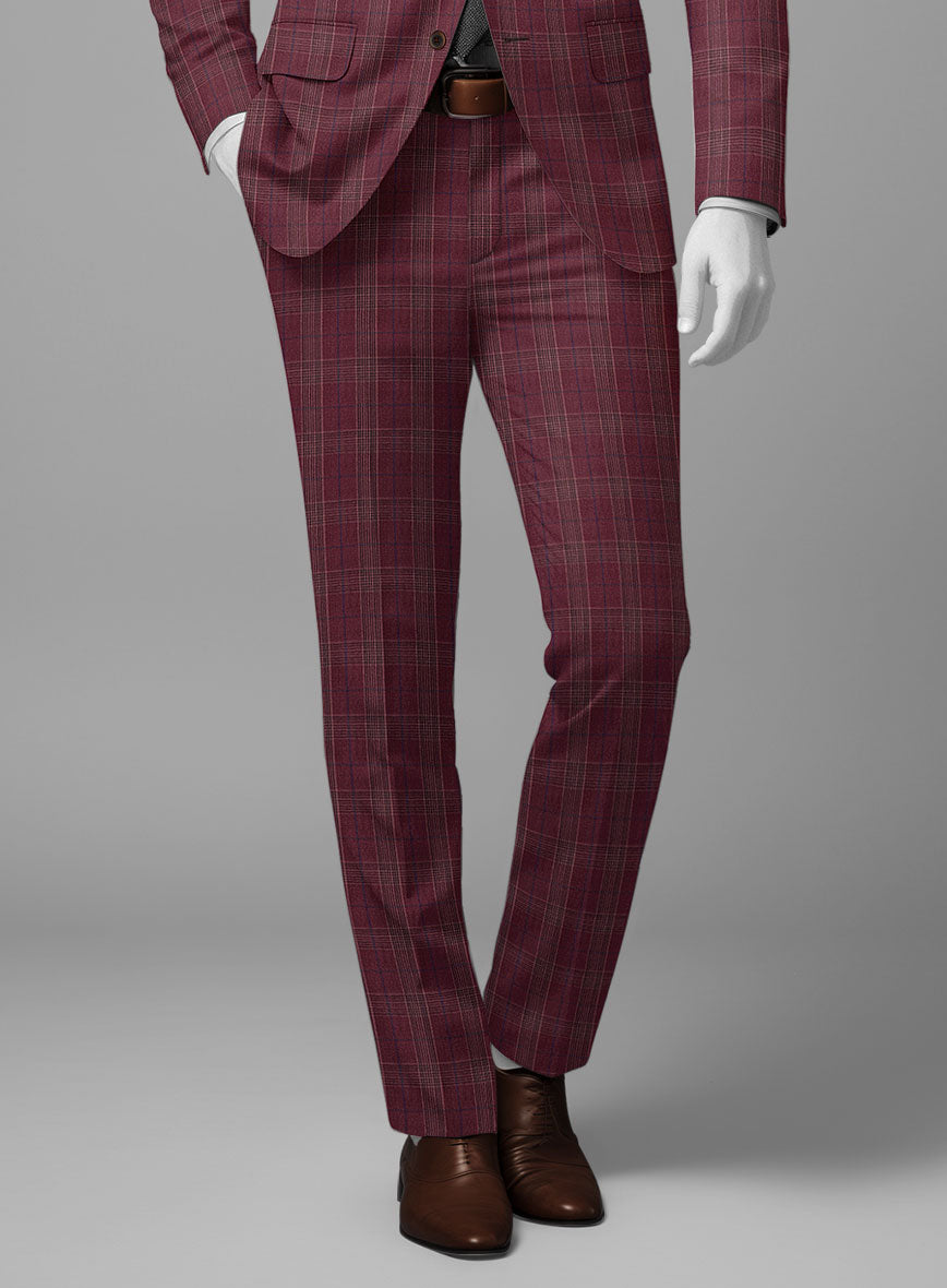 Napolean Xina Tartan Maroon Wool Pants - StudioSuits