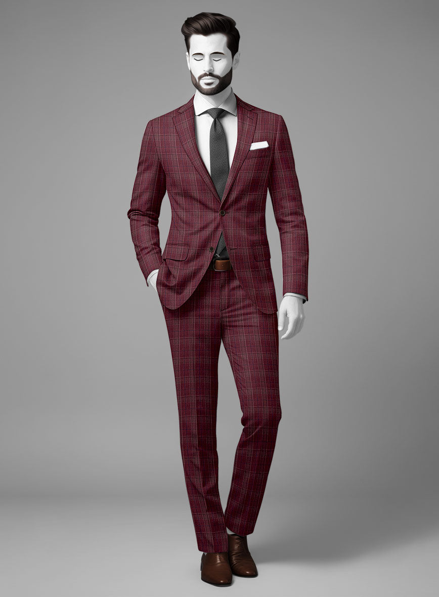 Napolean Xina Tartan Maroon Wool Suit - StudioSuits