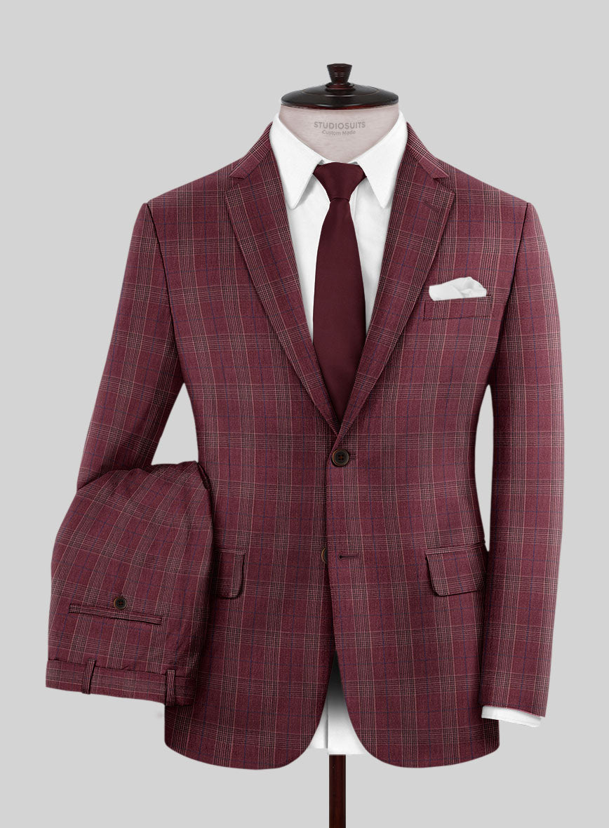 Napolean Xina Tartan Maroon Wool Suit - StudioSuits