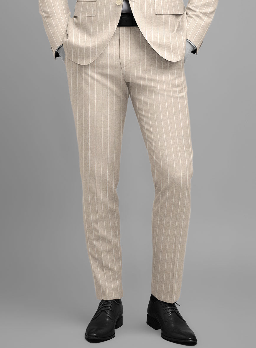 Napolean Como Bar Beige Wool Pants - StudioSuits